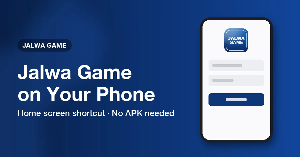 Banner for the Jalwa Game app guide with a phone mock-up on a navy blue background